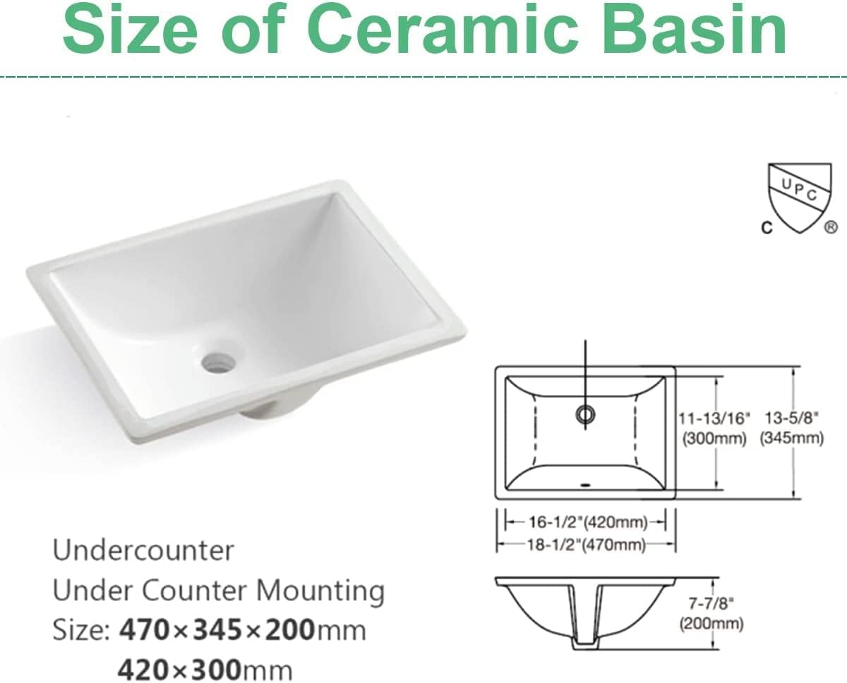 31' x 22' Bathroom Vanity Sink Top, Three Hole Engineered Stone Vanity Top with Undermounted Rectangular Ceramic Sink & Backsplash, No Cabinet