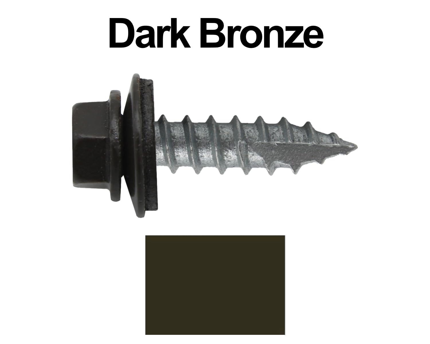 14 x 1 Dark Bronze Metal Roofing Screws - Hex Washer Head- Self-Starting/Tapping - EPDM Washer. 8 X 250 Bags - 2,000 Screws