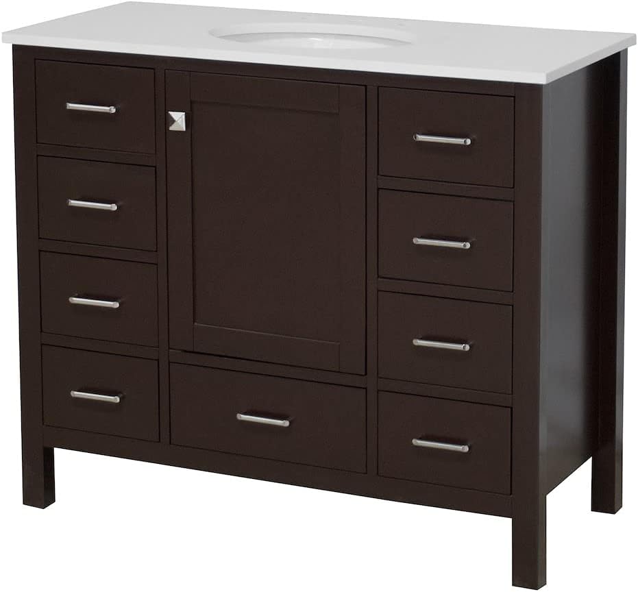 Horizon 42-inch Bathroom Vanity (Engineered White/Chocolate): Includes Chocolate Cabinet with Engineered White Countertop and White Ceramic Sink