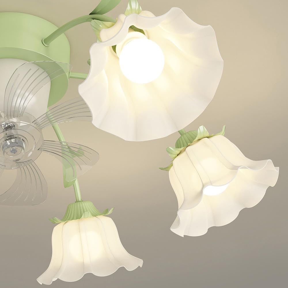 6 Light Flower Ceiling Fan with Lights Remote Control Reversible Fan 360° Oscillating Ceiling Fan Light Milk Glass Modern Fan Light Girls Ceiling Fan Light for Bedroom Living Room Dining Room