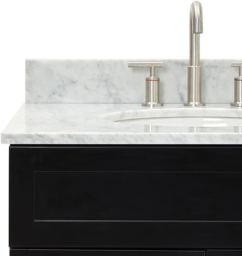 ARIEL Hamlet 30-inch Bathroom Vanity with Sink,Solid Wood, 0.75-inch Italian Carrara Marble Countertop, Single Oval Porcelain Sink, Soft Closing Doors, Black