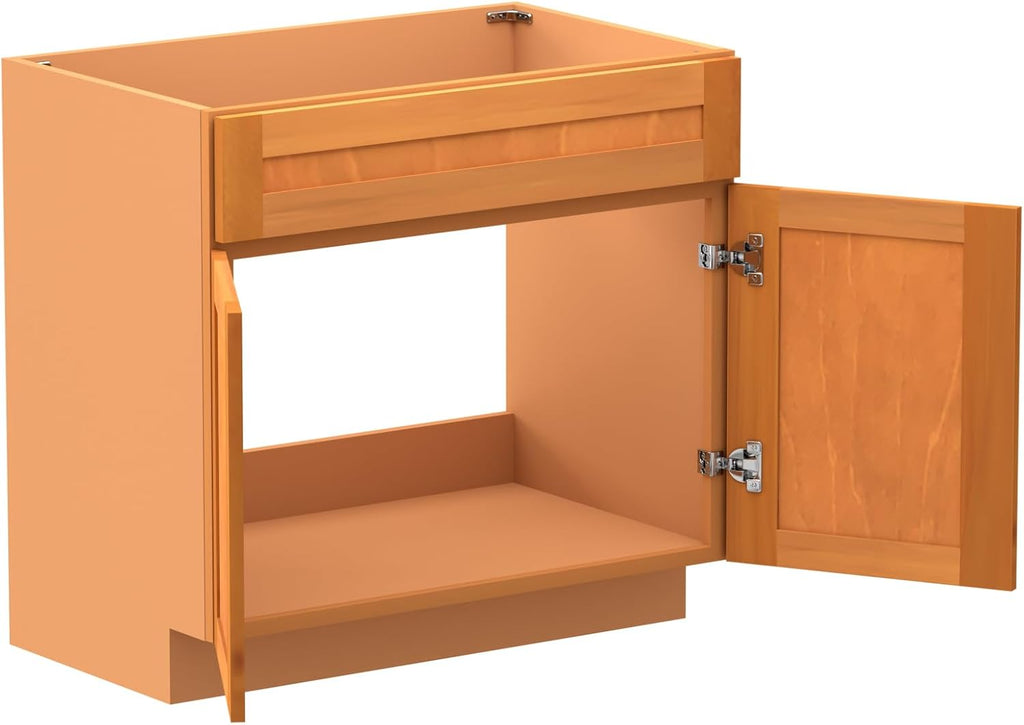 KitchenMan 30 Inch Bathroom Vanity Without Sink and Top Unassembled Bathroom Sink Cabinet not Include Handles, Double Door Bathroom Vanities for Bedroom, Maple Shaker