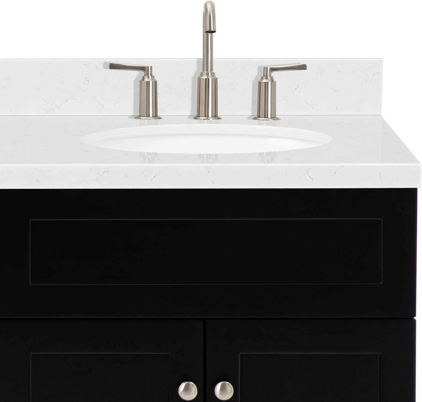 ARIEL Hamlet 66-inch Bathroom Vanity with Sink,Solid Wood, 1.5-inch Carrara White Quartz Countertop & Backsplash, Double Oval Porcelain Sink, 4 Soft Closing Doors, 3 Dovetail Drawers, Black