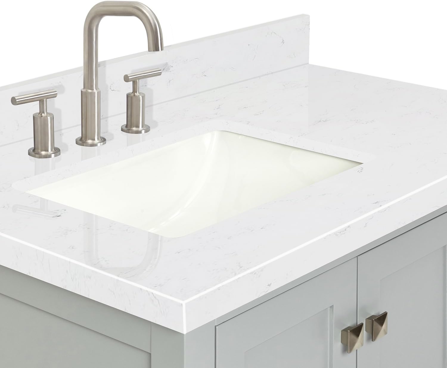 ARIEL Cambridge 36-inch Bathroom Vanity with Sink,Solid Wood, 1.5-inch Carrara White Quartz Countertop, Single Rectangular Porcelain Sink, 2 Soft Closing Doors, 5 Dovetail Drawers, Grey