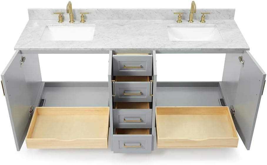 ARIEL Taylor 73 in. Double Rectangle Sink Vanity with Carrara White Marble Countertop in Grey