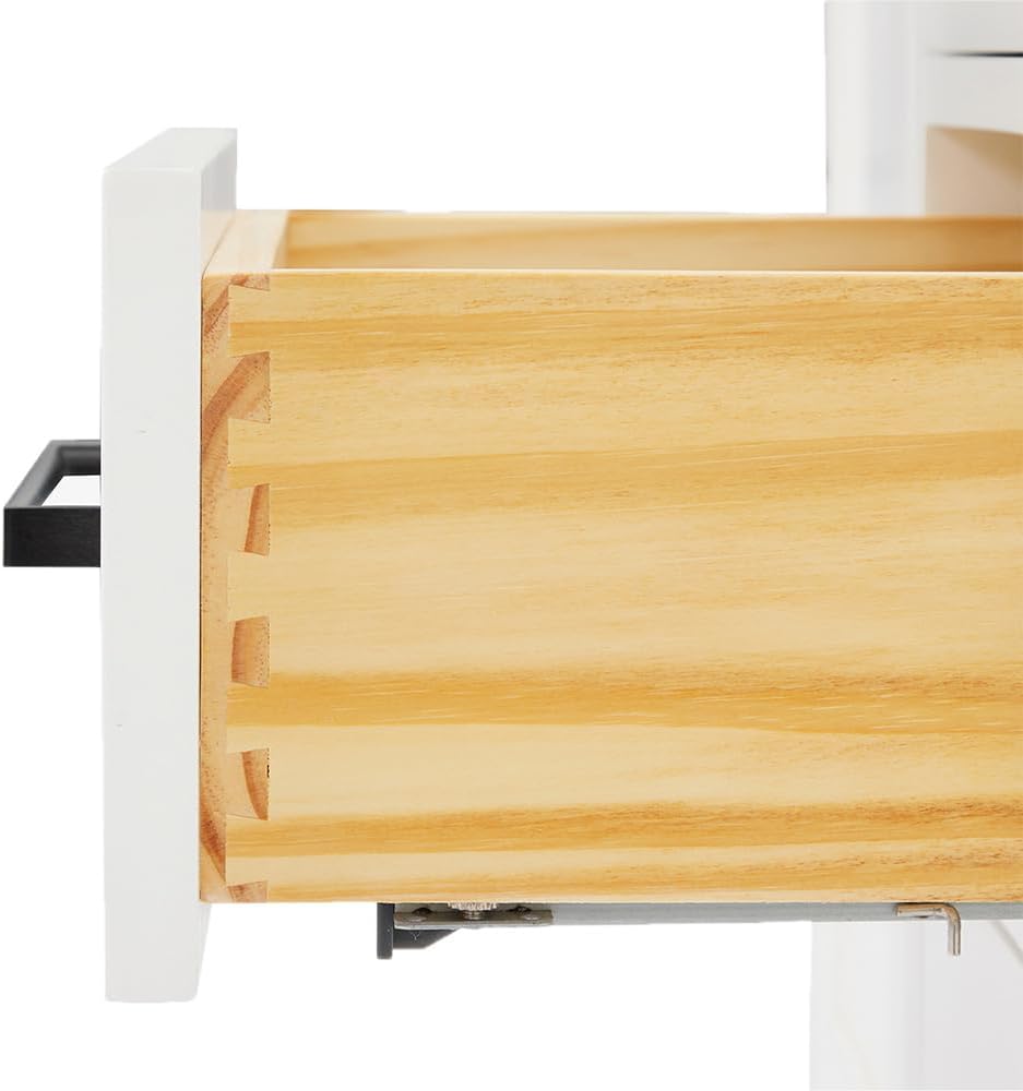 DKB Isabella 42-Inch White Bathroom Vanity with Sink, 1.5-Inch Pure White Quartz Countertop, Solid Wood Frame, Right Oval Undermount Sink, 2 Soft Closing Doors, 5 Dovetail Drawers, Toe Kick
