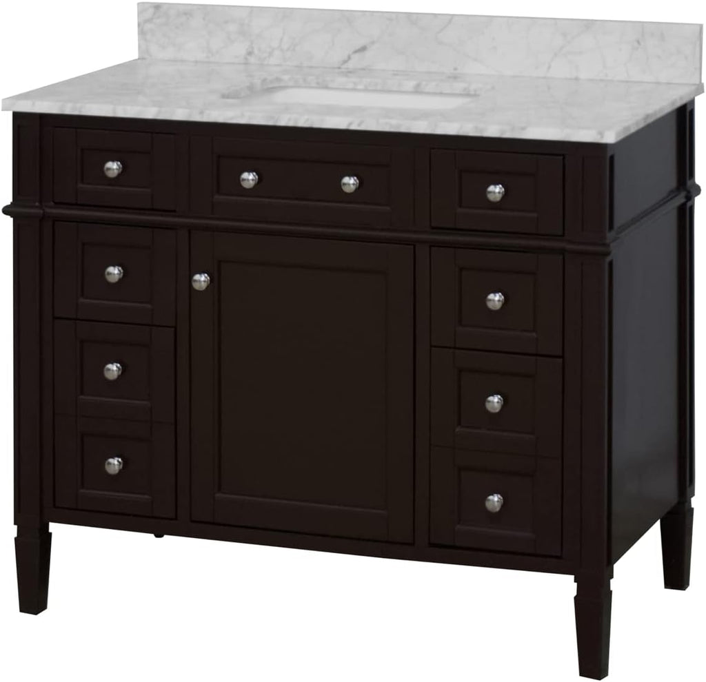 Kitchen Bath Collection Hailey 42-inch Bathroom Vanity (Carrara/Chocolate): Includes Chocolate Cabinet with Authentic Italian Carrara Marble Countertop and White Ceramic Sink