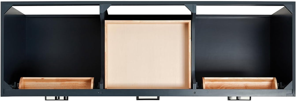 ARIEL Hepburn 66-inch Bathroom Vanity with Sink,Solid Wood, 1.5-inch Italian Carrara Marble Countertop, Double Rectangular Porcelain Sink, 4 Soft Closing Doors, 6 Dovetail Drawers, Midnight Blue