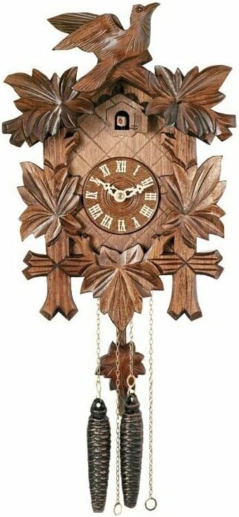 One Day Hand-Carved Cuckoo Clock with Five Maple Leaves & One Bird