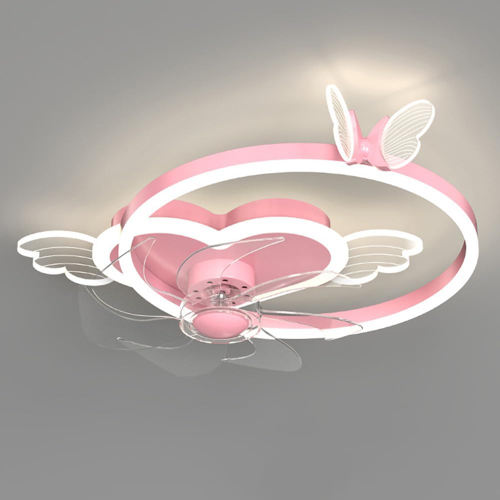 Butterfly Ceiling Fan with Light Pink Ceiling Fan with Lights for Girls Room Heart Dimmable LED Fan Light with Remote Control Kids Ceiling Fan for Bedroom, 6 Speed Reversible Fan