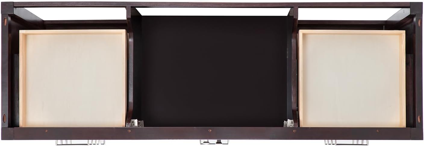 ARIEL Cambridge 66-inch Bathroom Vanity with Sink,Solid Wood, 1.5-inch Carrara White Quartz Countertop & Backsplash, Single Oval Porcelain Sink, 2 Soft Closing Doors, 9 Dovetail Drawers, Espresso