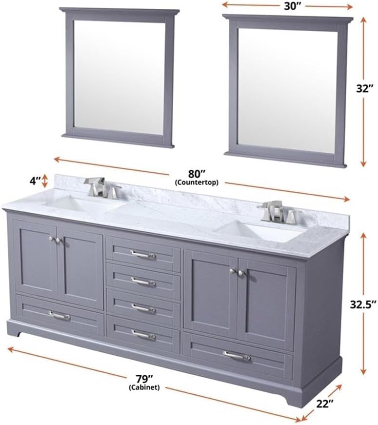 Home Dukes 80' Carrara Marble Top Double Vanity with Sinks in Dark Gray