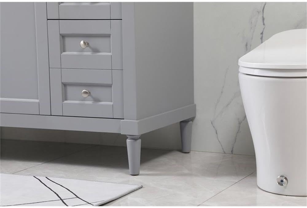 Pemberly Row 42' Aluminum MDF Bathroom Vanity, Gray Finish, Quartz Countertop in Ivory White, Rectangular Sink, Soft Close Hinges and Glides, 2-Door Cabinet, Modern Transitional Style for Bathroom Use