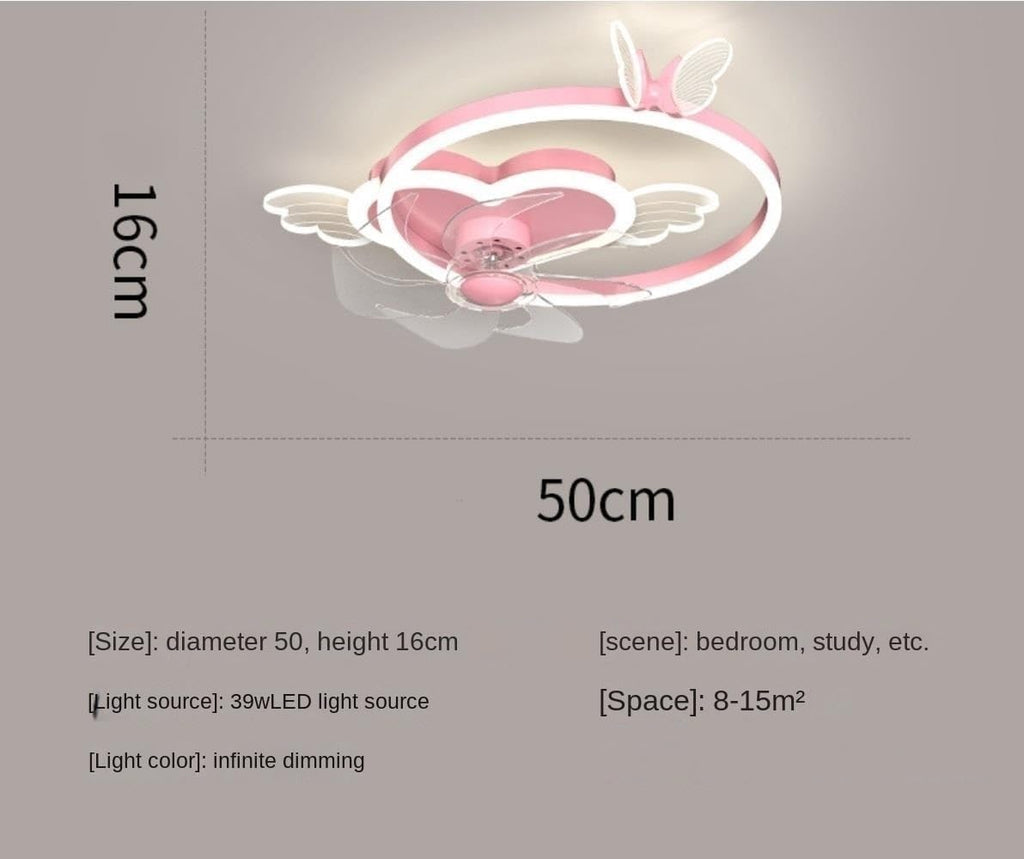 Butterfly Ceiling Fan with Light Pink Ceiling Fan with Lights for Girls Room Heart Dimmable LED Fan Light with Remote Control Kids Ceiling Fan for Bedroom, 6 Speed Reversible Fan