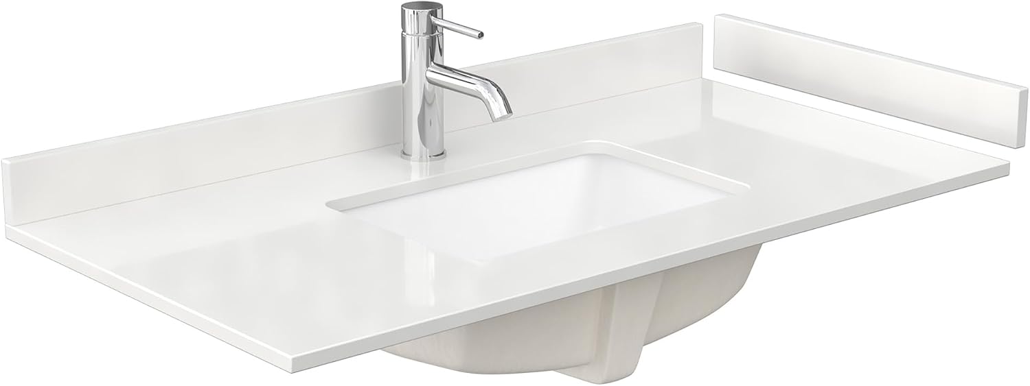 Wyndham Collection Beckett 42 Inch Single Bathroom Vanity in White, White Quartz Countertop, Undermount Square Sink (1-Hole), Brushed Nickel Trim