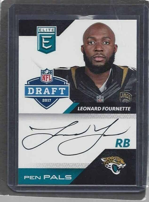 Leonard Fournette 2017 Panini Elite Pen Pals On Card Jaguars Rookie Auto Rc - Football Slabbed Autographed Rookie Cards