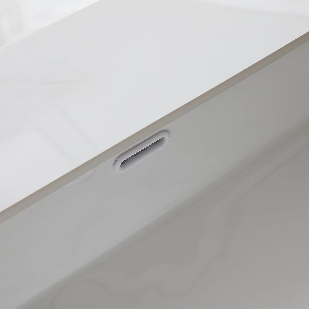 43 Inch Marble Vanity Top with Sink, Sintered Stone Vanity Sink Top with Undermount Ceramic Sink & Backsplash, Single Hole Countertops for Bathroom (Elegant White)