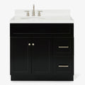ARIEL Hamlet 36-inch Bathroom Vanity with Sink,Solid Wood, 1.5-inch Carrara White Quartz Countertop & Backsplash, Single Oval Porcelain Sink, 2 Soft Closing Doors, 2 Dovetail Drawers, Black