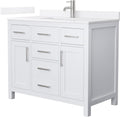 Wyndham Collection Beckett 42 Inch Single Bathroom Vanity in White, White Quartz Countertop, Undermount Square Sink (1-Hole), Brushed Nickel Trim