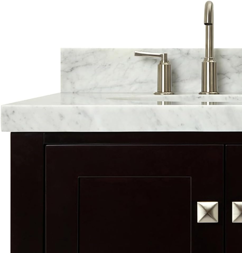 ARIEL Cambridge 36-inch Bathroom Vanity with Sink,Solid Wood, 1.5-inch Italian Carrara Marble Countertop & Backsplash, Single Oval Porcelain Sink, 2 Soft Closing Doors, 5 Dovetail Drawers, Espresso