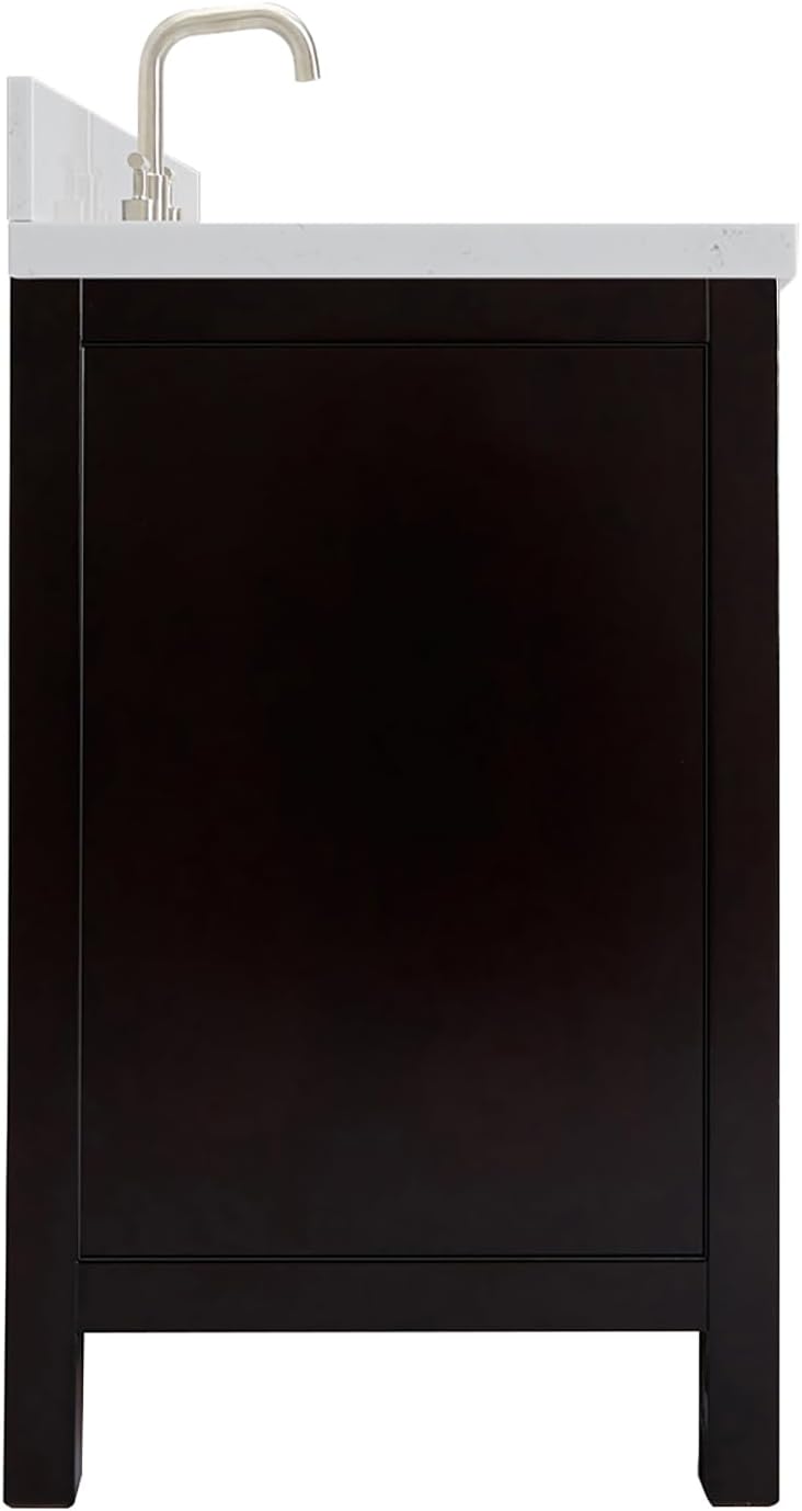 ARIEL Cambridge 42-inch Bathroom Vanity with Sink,Solid Wood, 1.5-inch Carrara White Quartz Countertop, Single Rectangular Porcelain Sink, 2 Soft Closing Doors, 9 Dovetail Drawers, Espresso