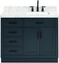 ARIEL 42-Inch White Single Bathroom Vanity with Sink, 1.5' Edge Pure White Quartz Countertop, Rectangular Undermount Sink, 2 Soft Closing Doors, 9 Dovetail Drawers, Toe Kick