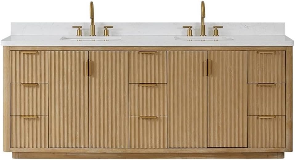 Vinnova Cadiz 84' Double Bath Vanity in Washed Ash Grey with White Composite Stone Top