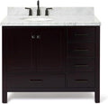 ARIEL Cambridge 42-inch Bathroom Vanity with Sink,Solid Wood, 1.5-inch Italian Carrara Marble Countertop & Backsplash, Single Oval Porcelain Sink, 2 Soft Closing Doors, 5 Dovetail Drawers, Espresso