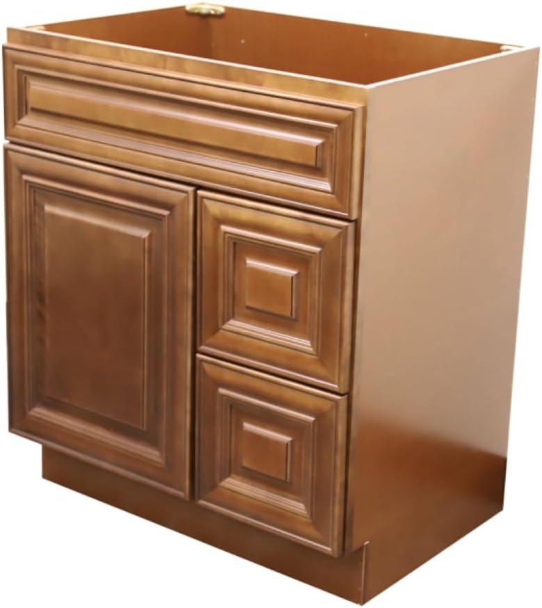 30' Shaker Bathroom Vanity Sink Base with Drawers (Ready-to-Assemble) (Maple Walnut Vanity Base)