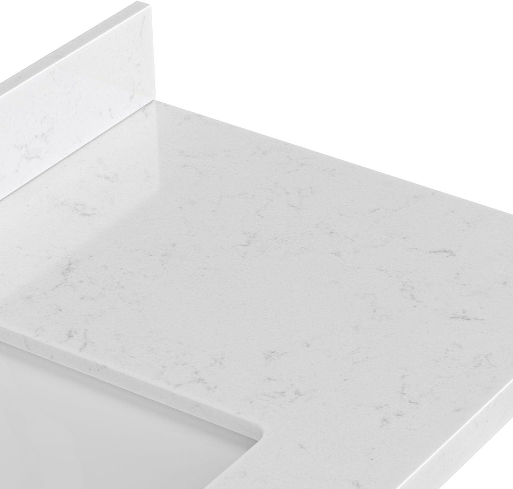 ARIEL Hepburn 36-inch Bathroom Vanity with Sink,Solid Wood, 1.5-inch Carrara White Quartz Countertop, Single Rectangular Porcelain Sink, 2 Soft Closing Doors, 5 Dovetail Drawers, White Oak