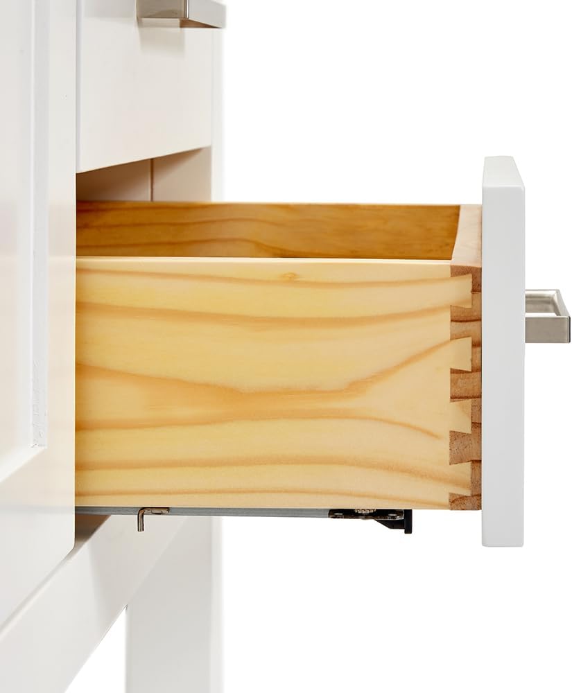 ARIEL Magnolia 48-inch Bathroom Vanity with Sink,Solid Wood, 0.75-inch Italian Carrara Marble Countertop, Single Rectangular Porcelain Sink, 2 Soft Closing Doors, 6 Dovetail Drawers, White