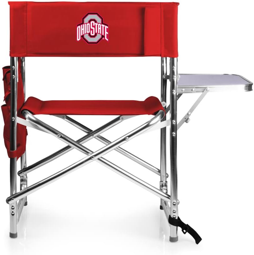 PICNIC TIME NCAA Ohio State Buckeyes Sports Chair with Side Table - Beach Chair - Camp Chair for Adults