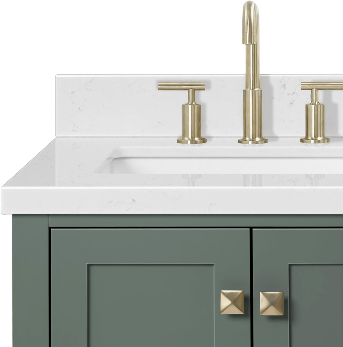ARIEL Cambridge 36-inch Bathroom Vanity with Sink,Solid Wood, 1.5-inch Carrara White Quartz Countertop, Single Rectangular Porcelain Sink, 2 Soft Closing Doors, 5 Dovetail Drawers, Vintage Green