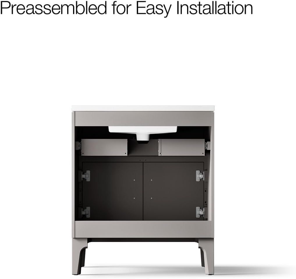 Kohler Seer 30 Inch Bathroom Vanity Cabinet with White Single Sink and Quartz Top, Modern Bathroom Vanity, Mohair Gray, K-33552-ASB-1WT
