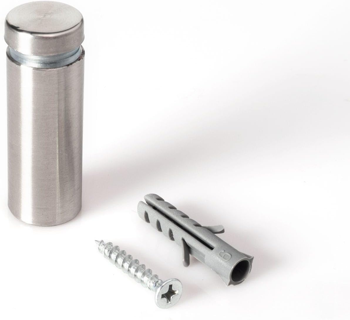Stainless Steel Standoff 5/8 Inch Diameter x 1-1/2 Inch Barrel Length Brushed Finish for PVC, Glass and Acrylic Sign Stand Off Wall Anchors and Screws 100 Piece Commercial Space Pack