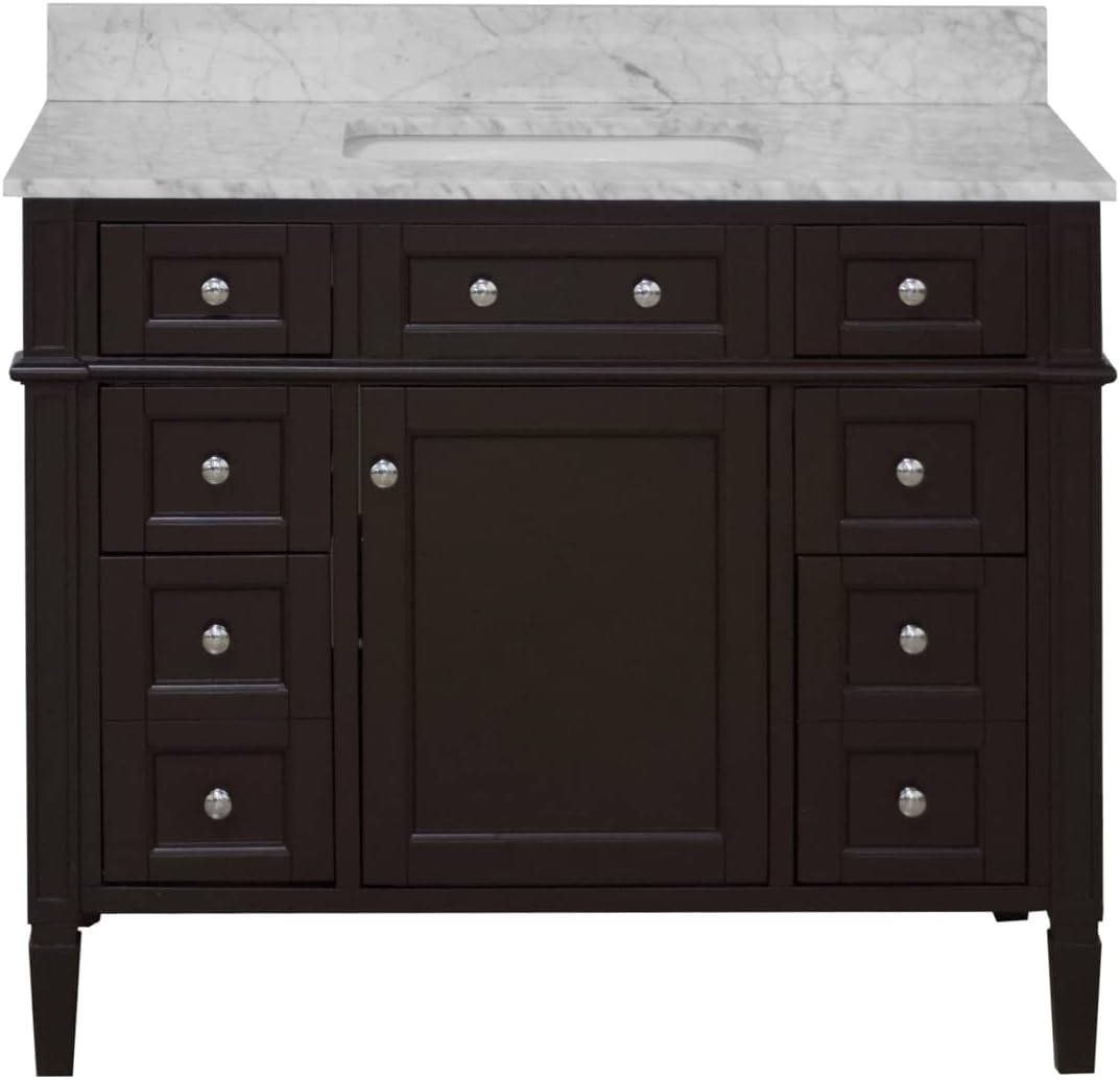 Kitchen Bath Collection Hailey 42-inch Bathroom Vanity (Carrara/Chocolate): Includes Chocolate Cabinet with Authentic Italian Carrara Marble Countertop and White Ceramic Sink