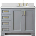 ARIEL Taylor 42-inch Bathroom Vanity with Sink,Solid Wood, 1.5-inch Pure White Quartz Countertop & Backsplash, Single Rectangular Sink, 2 Soft Closing Doors, 5 Dovetail Drawers, Grey