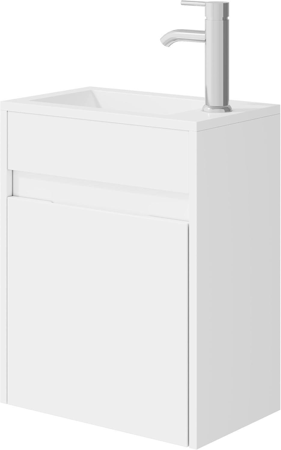 eclife 16' Small Bathroom Vanity Sink Combo, Modern Painted Wall Mounted Floating Cabinet W/Resin Basin Sink Top, Chrome Water Save Faucet & Pop Up Drain (White)