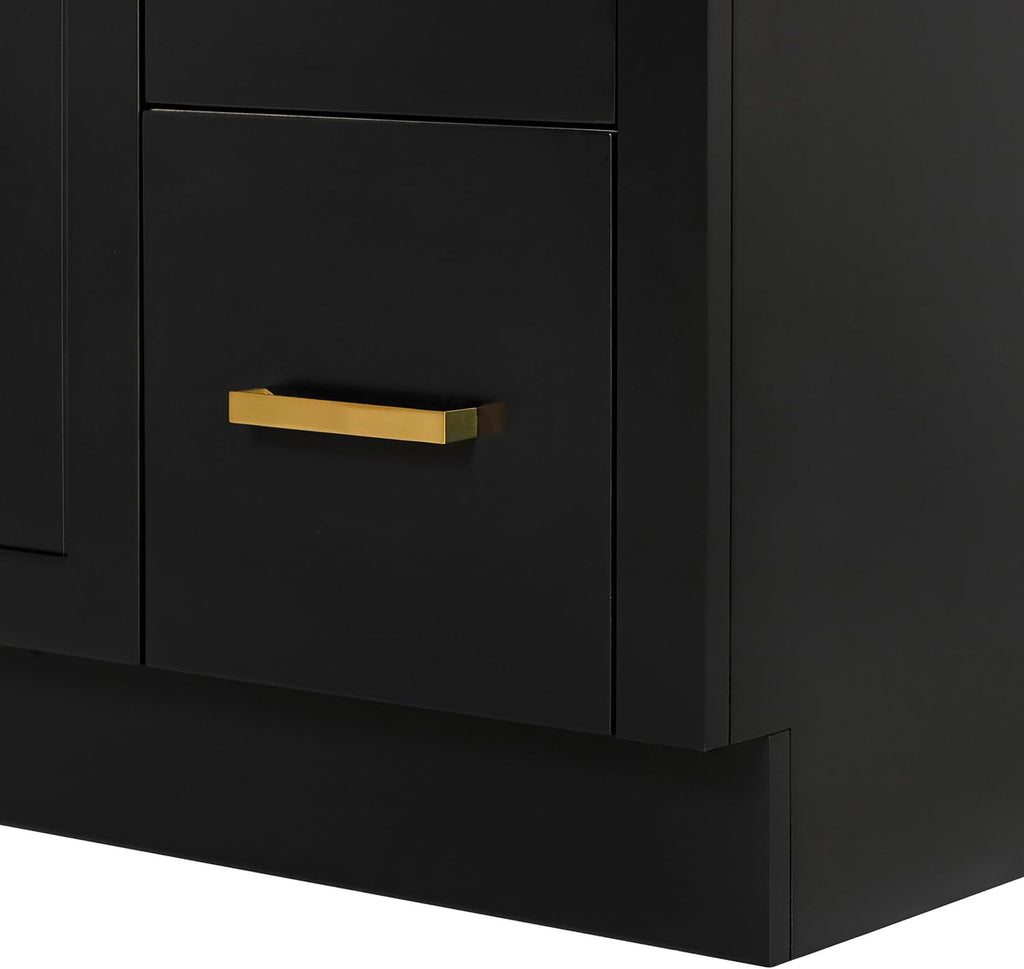 ARIEL Loren 48-inch Bathroom Vanity with Sink,Solid Wood, 1.5-inch Pure White Quartz Countertop, Single Rectangular Porcelain Sink, 2 Soft Closing Doors, 7 Dovetail Drawers, Black