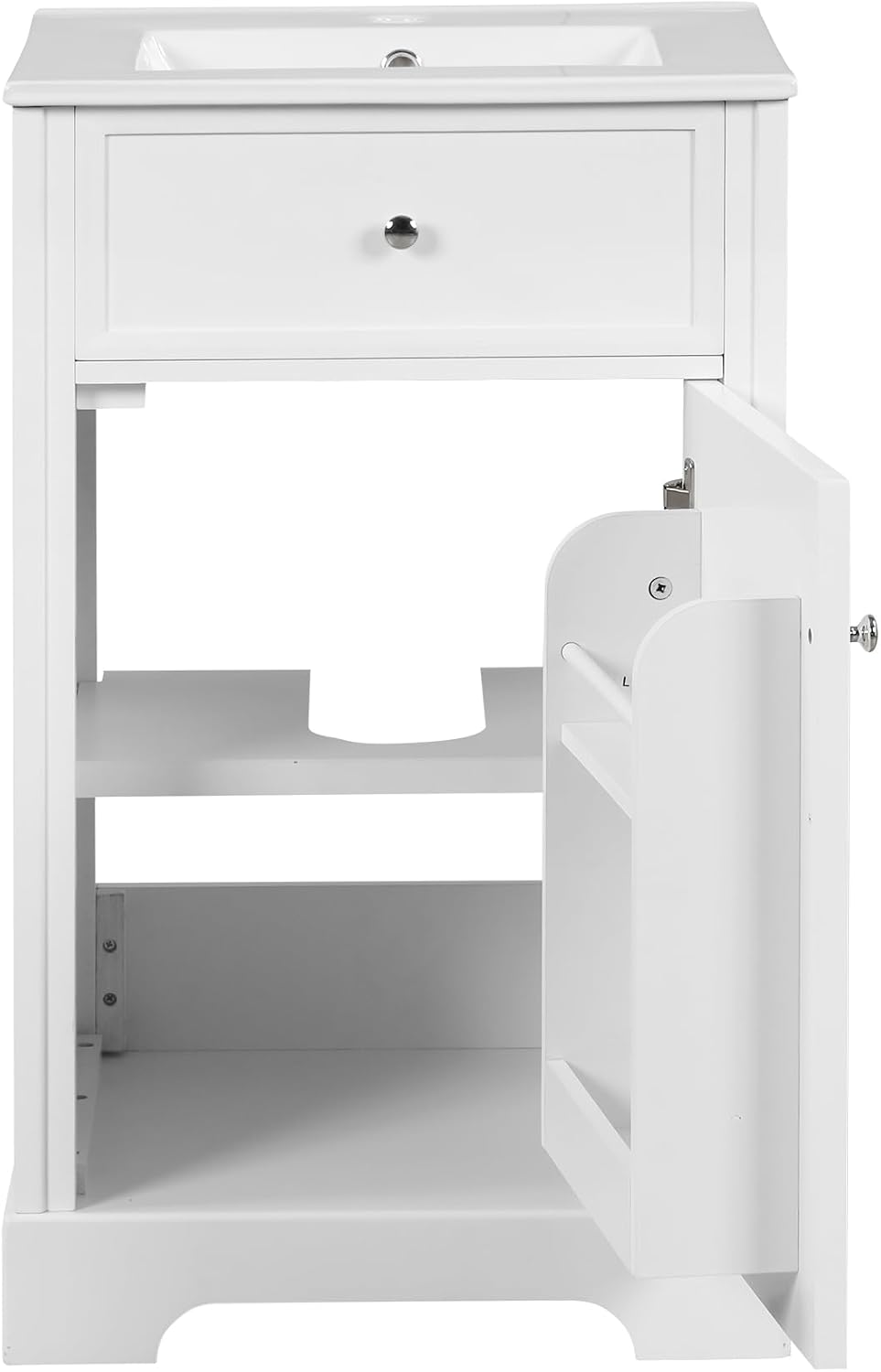 20' Bathroom Vanity with Sink, Harper & Bright Designs Free Standing Single Basin Vanity Set with Soft Closing Door and Storage Rack, Solid Wood Bathroom Cabinet with Ceramic Basin for Bathroom, White