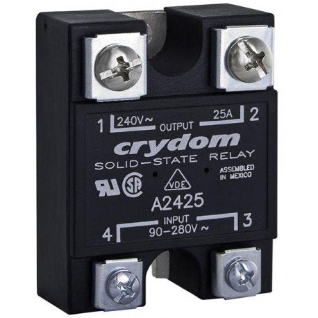 CRYDOM D2490-10 1 Phase, 24-280 VAC Operating, 3-32 VDC Control, 90 AMP Load Current, IP00, Panel Mount, Screw TERMINALS, Solid State Relay, SPST-NO Contact Configuration