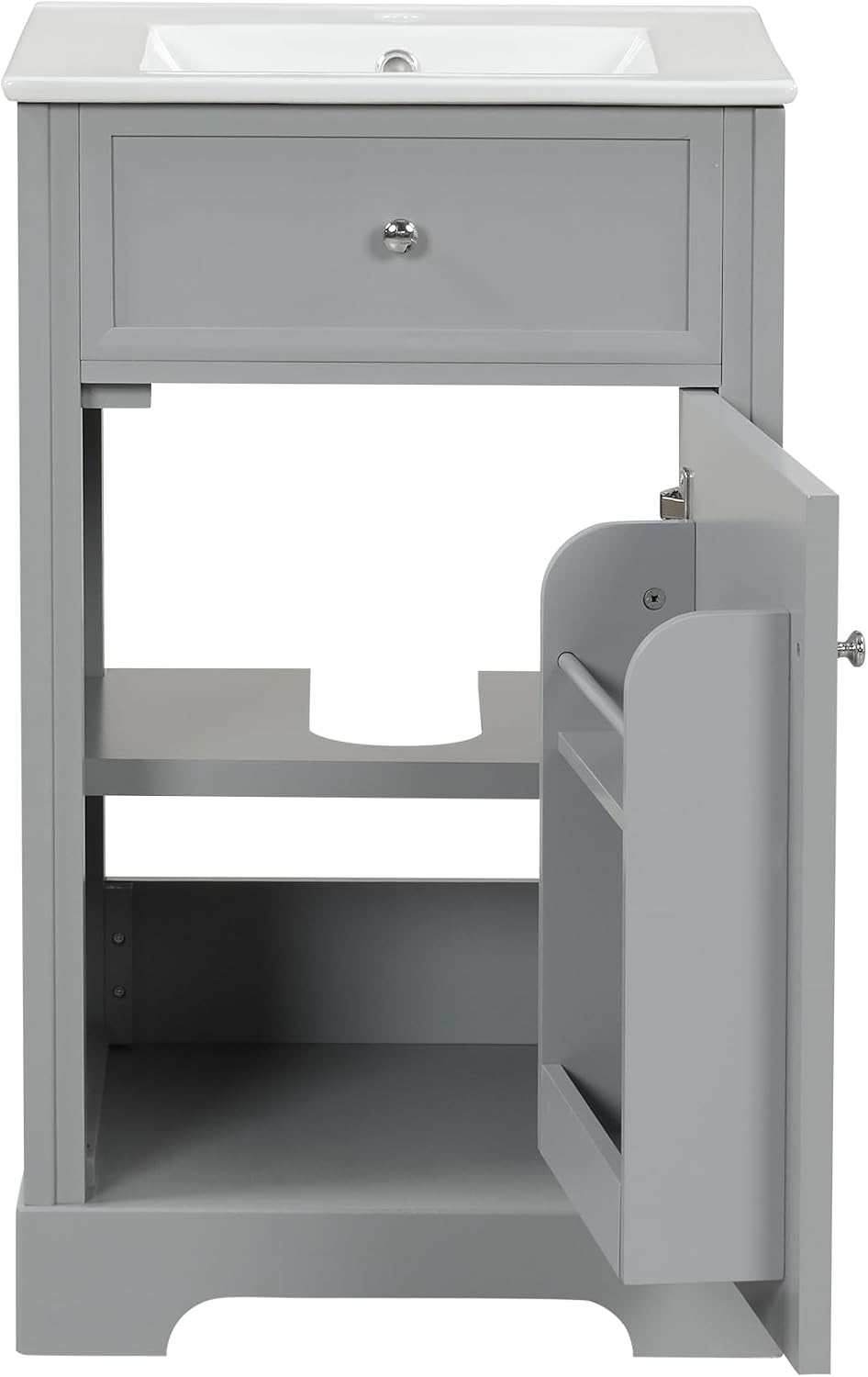 Harper & Bright Designs 20' Bathroom Vanity with Sink, Free Standing Single Basin Vanity Set with Soft Closing Door and Storage Rack, Solid Wood Bathroom Cabinet with Ceramic Basin for Bathroom, Grey