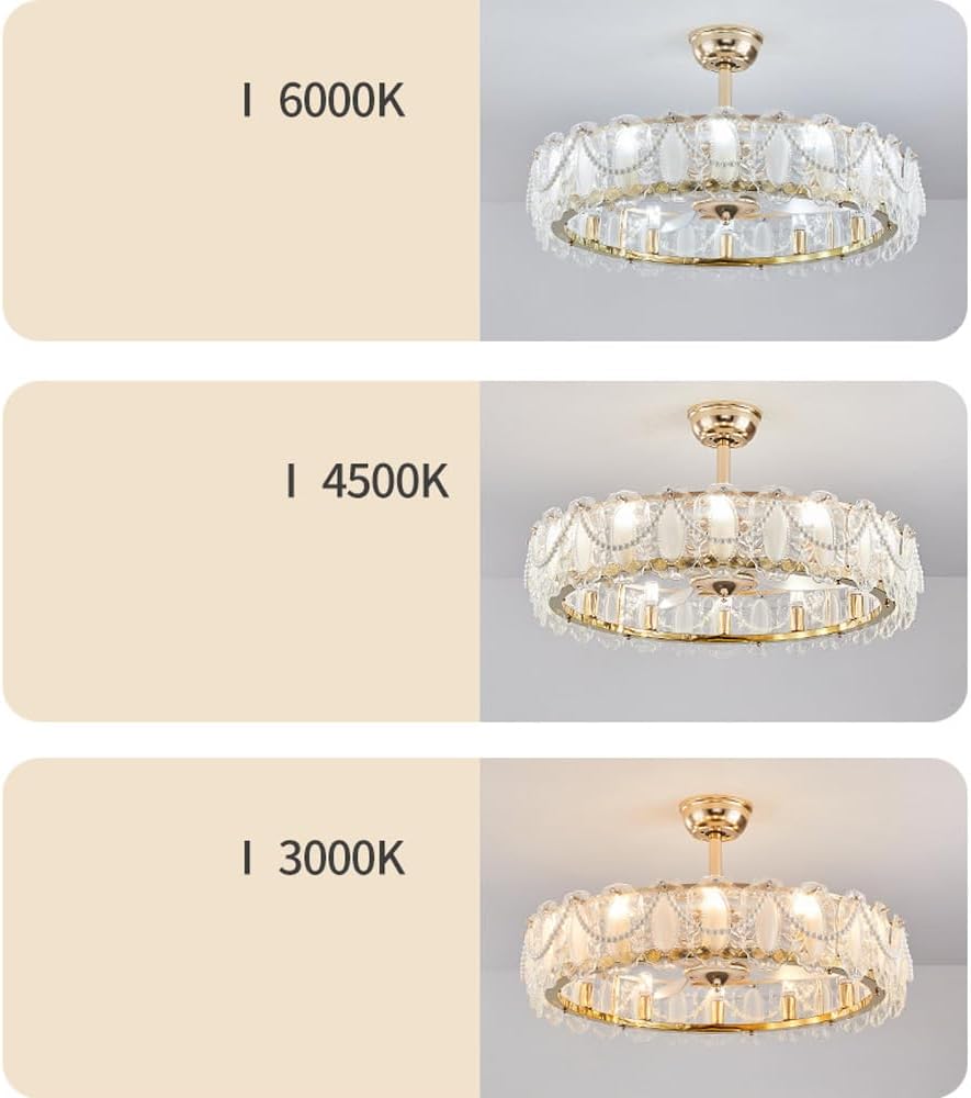 21' Modern Chandelier LED High Ceiling Light Fan with Remote Pearl Vintage Glass Fan Light Reversible Fan Large Ceiling Fan with Light for Girls Bedroom Living Room Dining Room