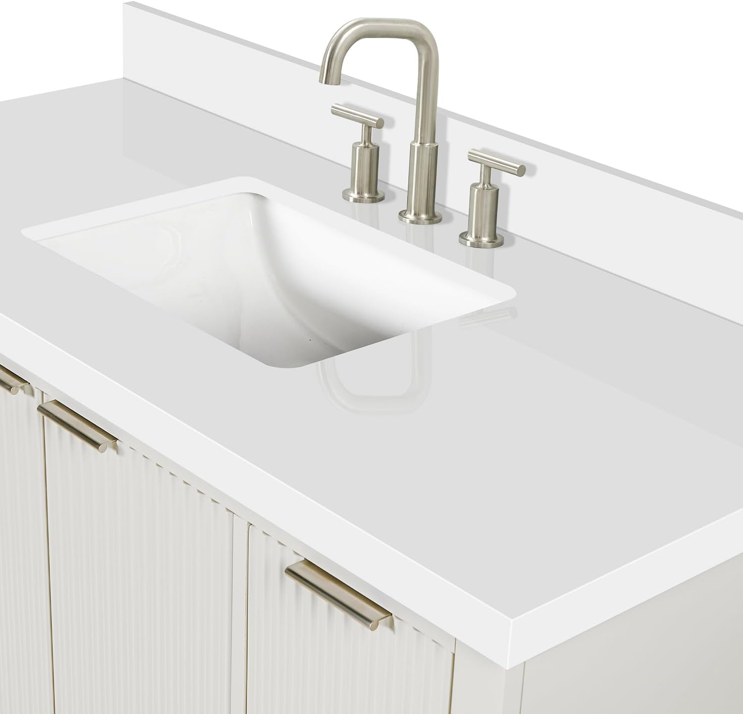 ARIEL Milan 48-inch Bathroom Vanity with Sink,Solid Wood, 1.5-inch Pure White Quartz Countertop & Backsplash, Single Rectangular Porcelain Sink, 2 Soft Closing Doors, 6 Dovetail Drawers, Warm White