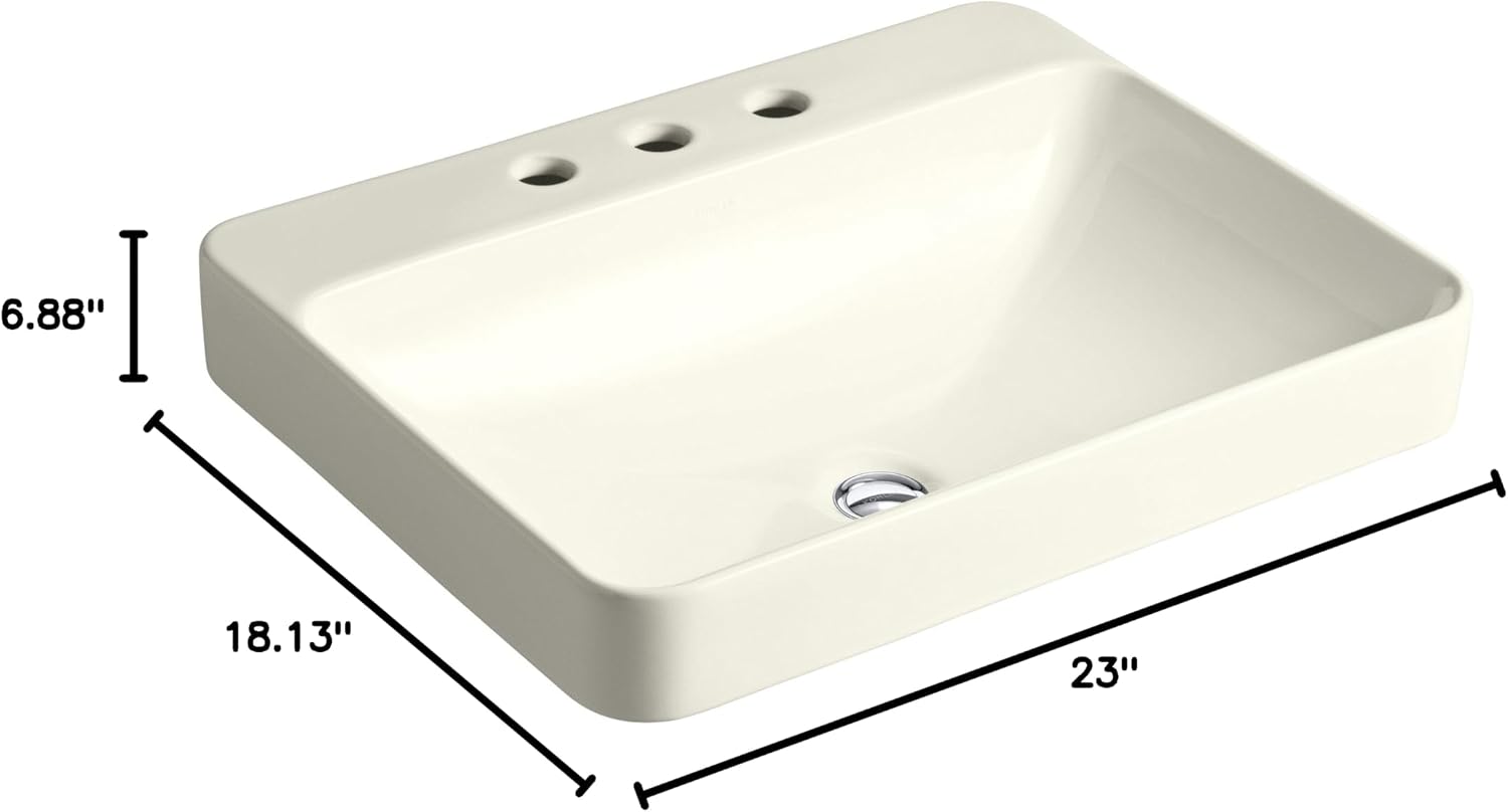 KOHLER K-2660-8-96 Vox Rectangle Vessel Above-Counter Bathroom Sink with 8-Inch Widespread Faucet Holes, Biscuit