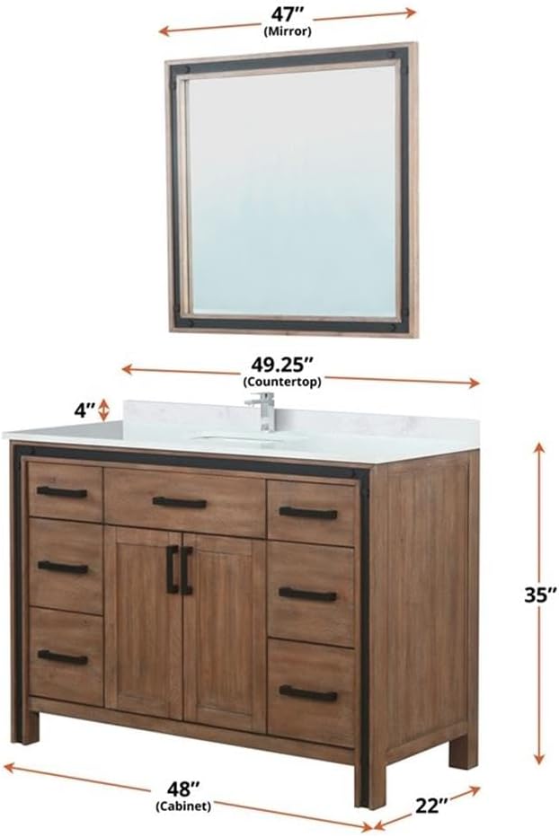 Ziva 48 in W x 22 in D Rustic Barnwood Bath Vanity and Cultured Marble Top