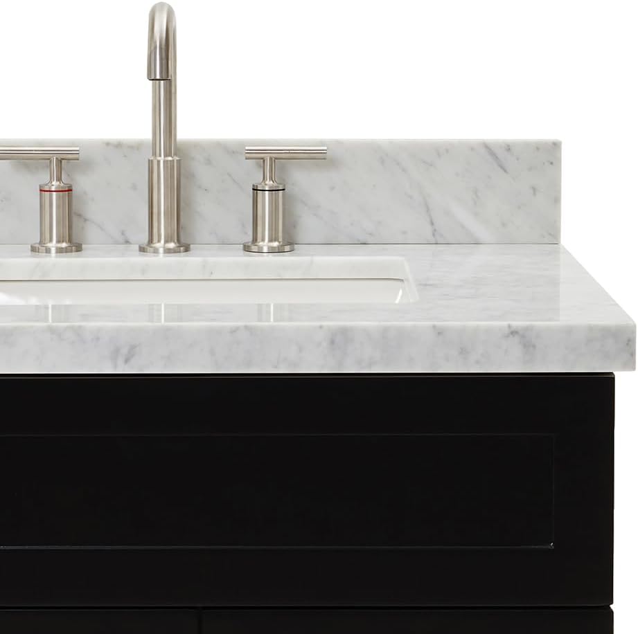 ARIEL Hamlet 42-inch Bathroom Vanity with Sink,Solid Wood, 1.5-inch Italian Carrara Marble Countertop, Single Rectangular Porcelain Sink, 2 Soft Closing Doors, 2 Dovetail Drawers, Black