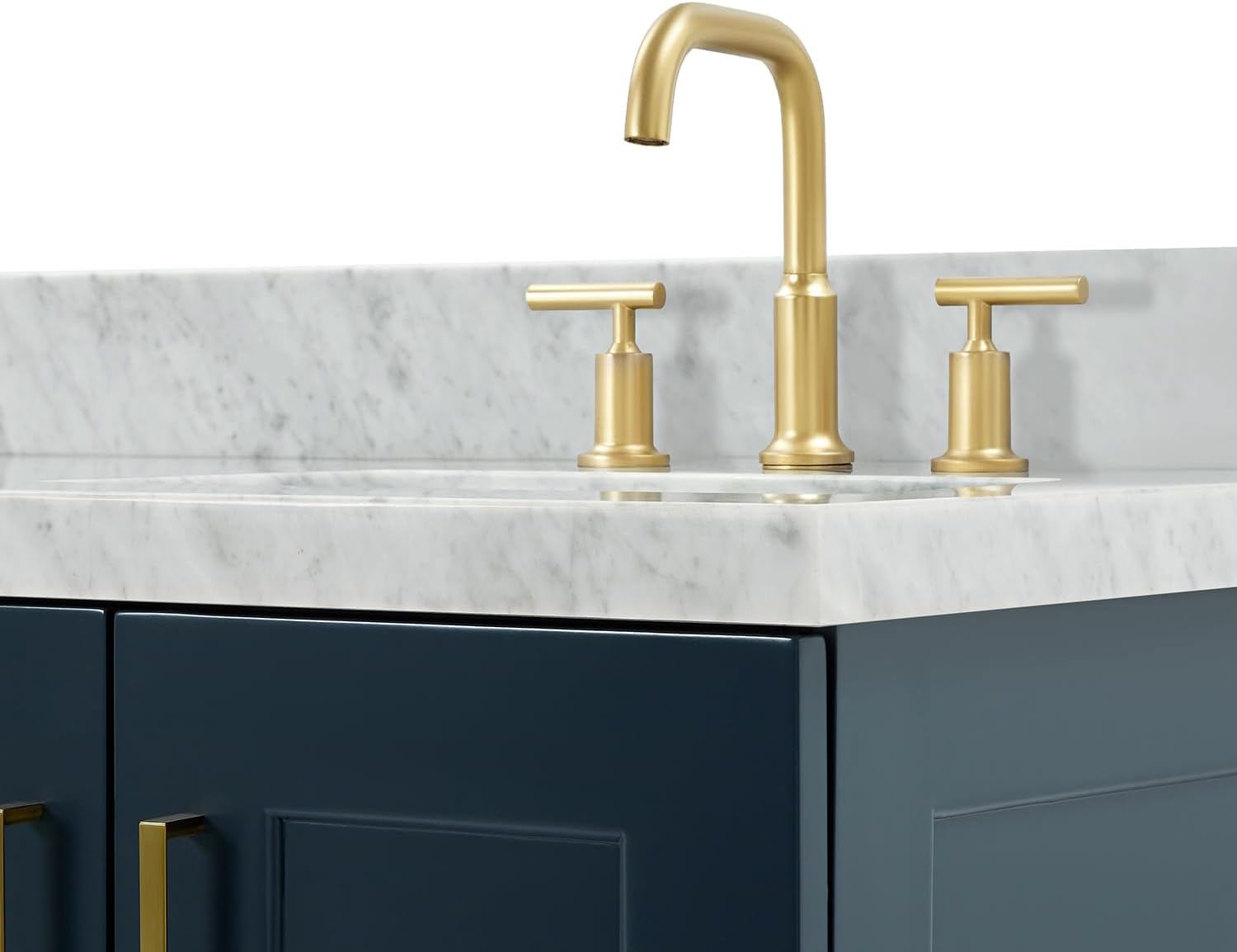 ARIEL Taylor 66-inch Bathroom Vanity with Sink,Solid Wood, 1.5-inch Italian Carrara Marble Countertop, Double Rectangular Porcelain Sink, 4 Soft Closing Doors, 5 Dovetail Drawers, Midnight Blue