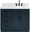 ARIEL Hepburn 43' Inch Right Offset Oval Sink Vanity with 1.5' Edge Carrara White Countertop in Midnight Blue