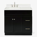 ARIEL Hamlet 36-inch Bathroom Vanity with Sink,Solid Wood, 1.5-inch Carrara White Quartz Countertop & Backsplash, Single Rectangular Porcelain Sink, 2 Soft Closing Doors, 2 Dovetail Drawers, Black
